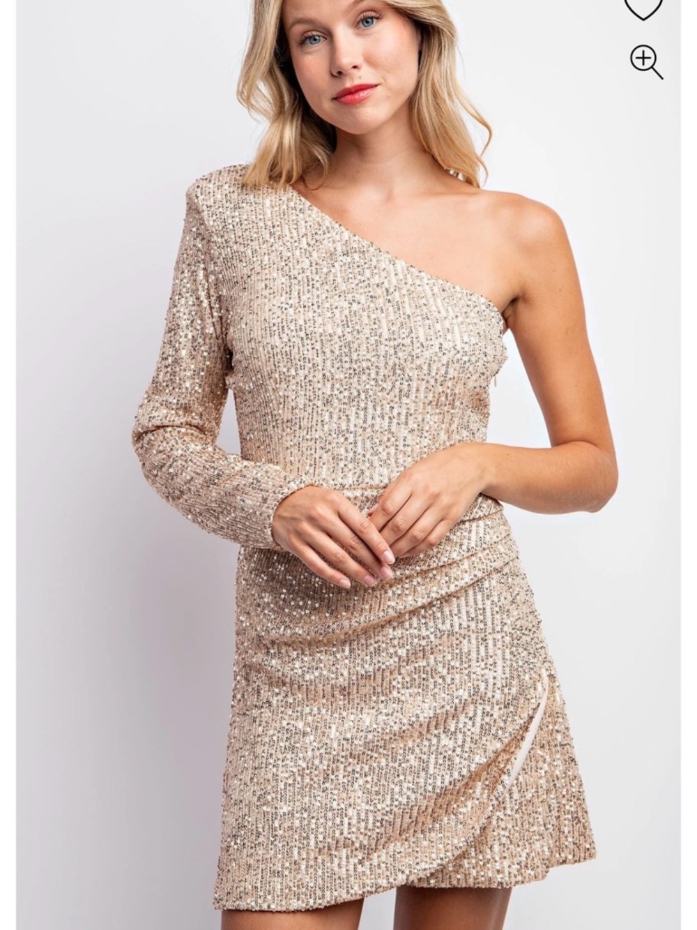 Blue Blush One-Shoulder Sequin Mini Dress in Gold